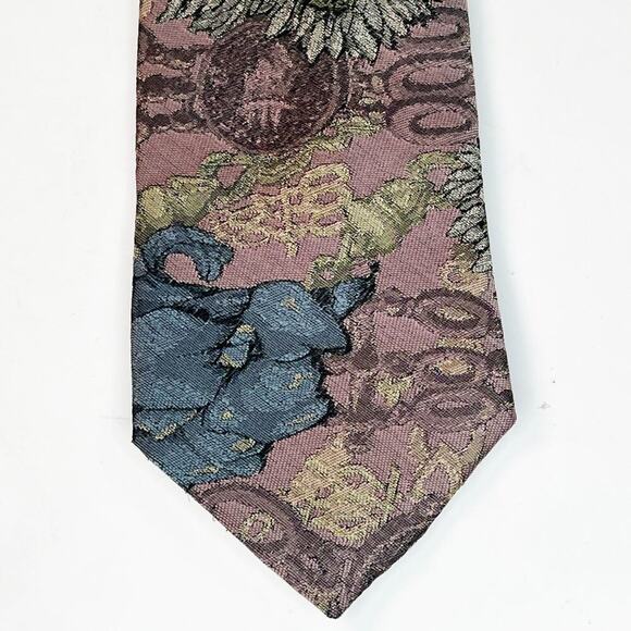 Hatfield House Floral Print Mens Neck Tie Purple Green Blue Made in USA - Picture 2 of 7